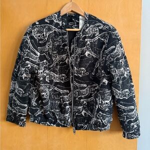 H&M Animal Print Quilted Bomber Jacket – Black & White – Size 4 / Small
